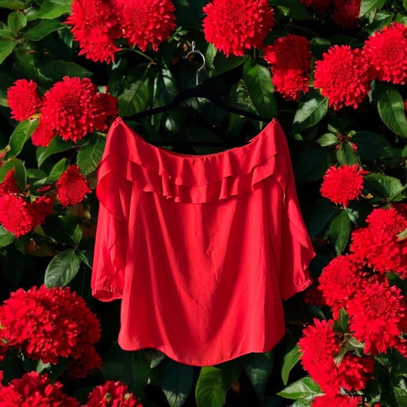 *HOST PICK* NWT INC. International Concepts Bright Coral Red Ruffle Top - Picture 4 of 12